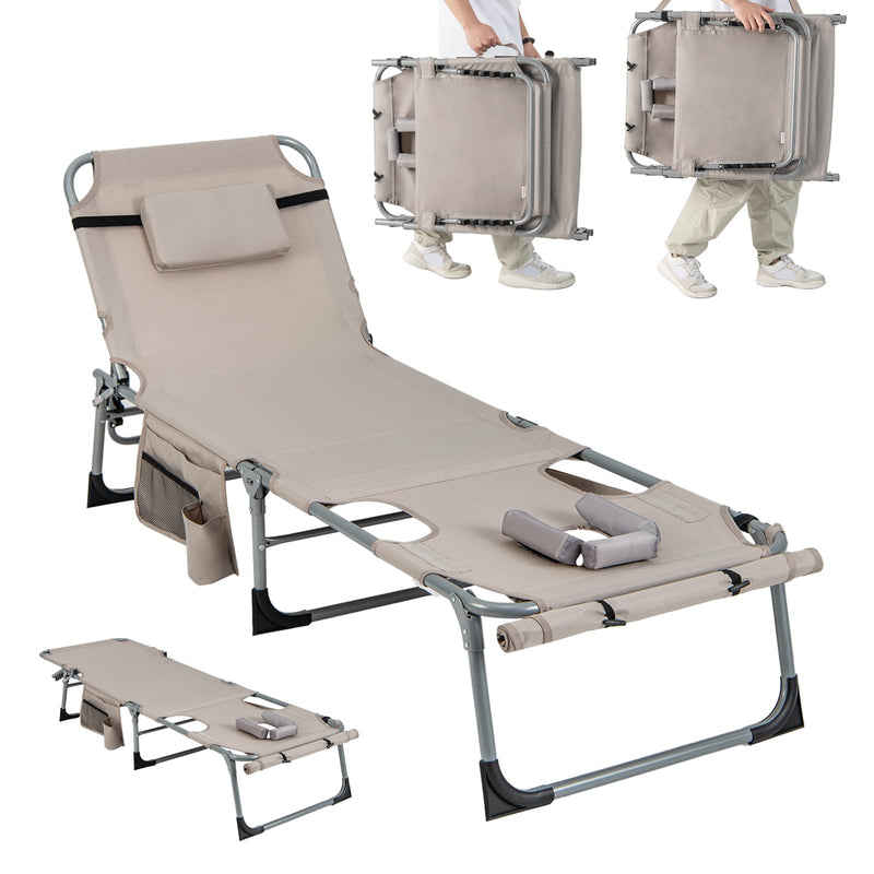 Load image into Gallery viewer, Goplus Lounge Chairs for Outside, 5-Position Tanning Chair w/Face &amp; Arm Hole

