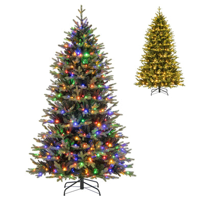 Goplus 7ft Hinged Xmas Full Tree with 470 Warm White & Multicolored LED Lights