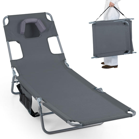 Goplus Tanning Chair Folding Beach Lounge Chair w/5-Position Adjustable Backrest