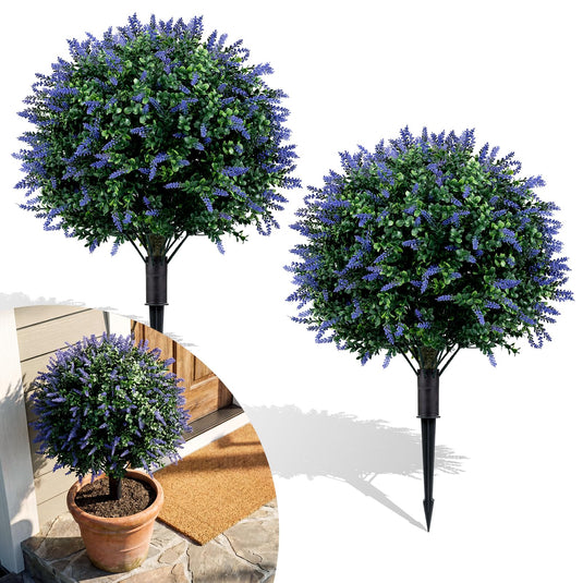 Goplus 2 Pack Artificial Lavender Boxwood Topiary Ball Trees 27.5