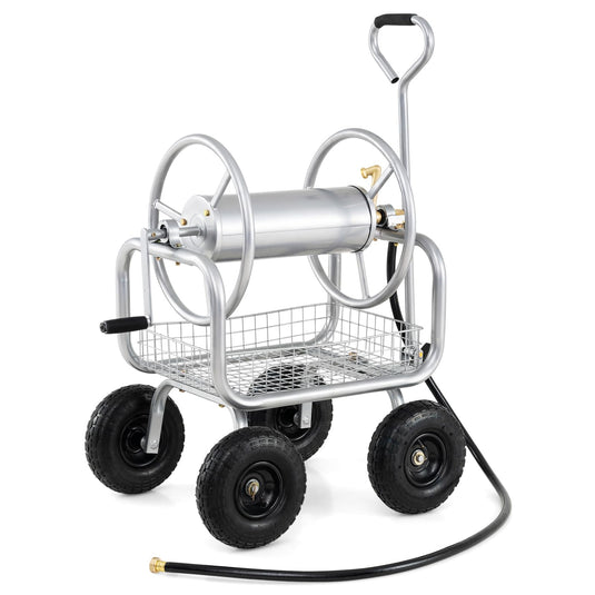 Goplus Hose Reel Cart with Storage Basket Hold Up to 300 ft of 5/8" Hoses