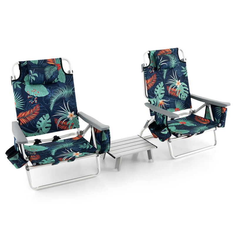 Load image into Gallery viewer, Backpack Beach Chairs, 3 Pcs Portable Camping Chairs with Cool Bag and Cup Holder
