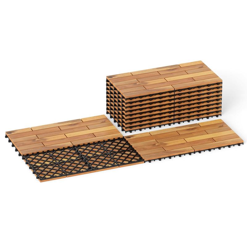 Load image into Gallery viewer, Goplus 12/24-Pack Acacia Wood Interlocking Deck Tiles (Brick) | Tool-Free Assembly
