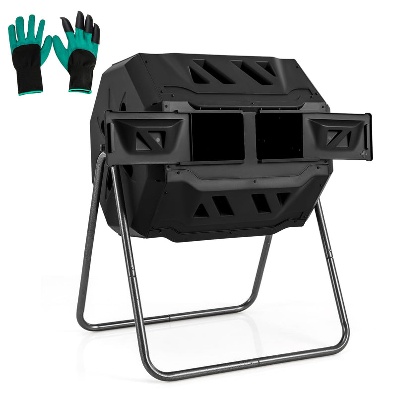Load image into Gallery viewer, Goplus Compost Bin, 42-Gal Dual Chamber Composting Tumbler w/2 Sliding Doors, Heavy-Duty Metal Frame
