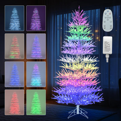 Goplus 7ft Pre-Lit Artificial Christmas Tree with 923 Multicolored LED RGB Lights