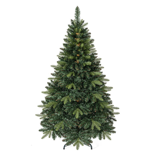 Goplus 5ft/6ft/7ft/8ft Artificial Christmas Tree | Hinged Unlit Full Xmas Tree with Realistic Tree Trunk & Folding Metal Stand