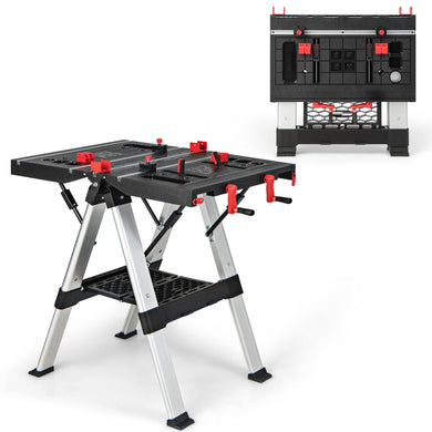 Goplus Portable Workbench, Folding Work Table & Sawhorse with Adjustable Height, 440LBS Capacity