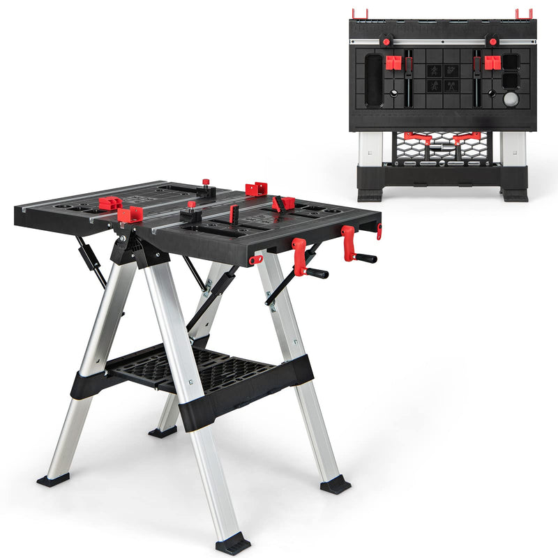 Load image into Gallery viewer, Goplus Portable Workbench, Folding Work Table &amp; Sawhorse with Adjustable Height, 440LBS Capacity
