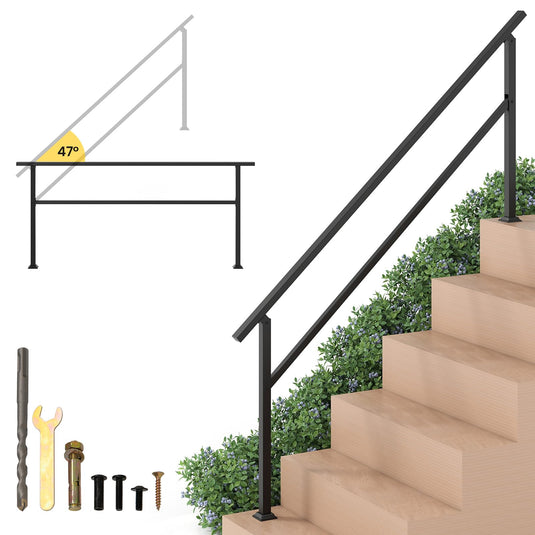 Goplus Metal Hand Rail Fits 0-6 Steps with Flexible Angle Adjustment