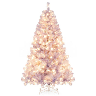 Goplus 6 FT Pre-Lit Tinsel Christmas Tree | Home Office Seasonal Holiday Decoration Lavender