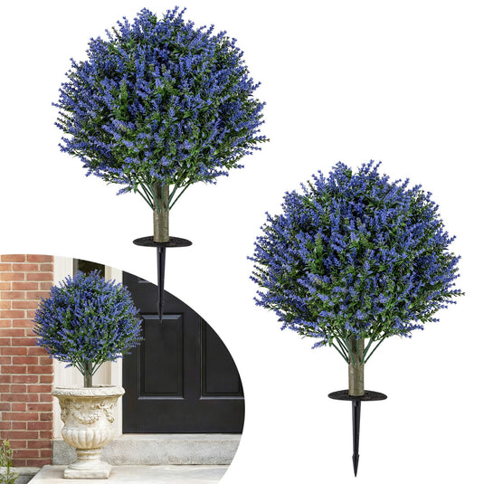 Goplus Set of 2 Artificial Lavender Topiary Ball Trees | Sun-Proof Indoor Outdoor Fake Evergreen Plants