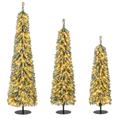 Goplus 4' 5' 6' Pre-Lit Artificial Christmas Tree Set of 3 with Drooping Branches
