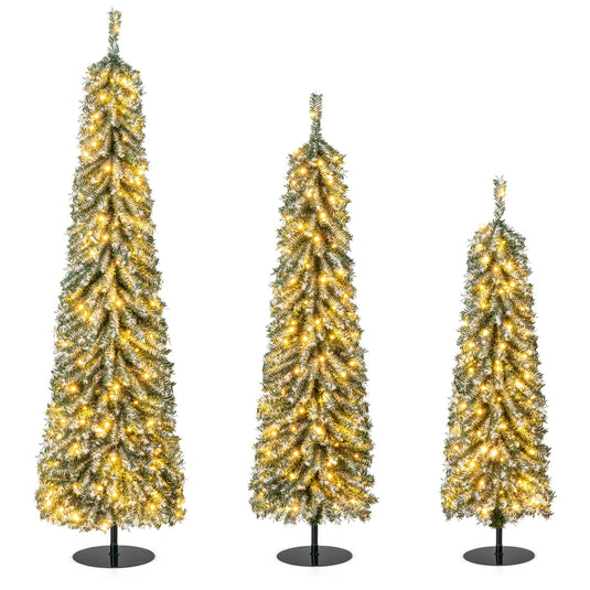 Goplus 4' 5' 6' Pre-Lit Artificial Christmas Tree Set of 3 with Drooping Branches