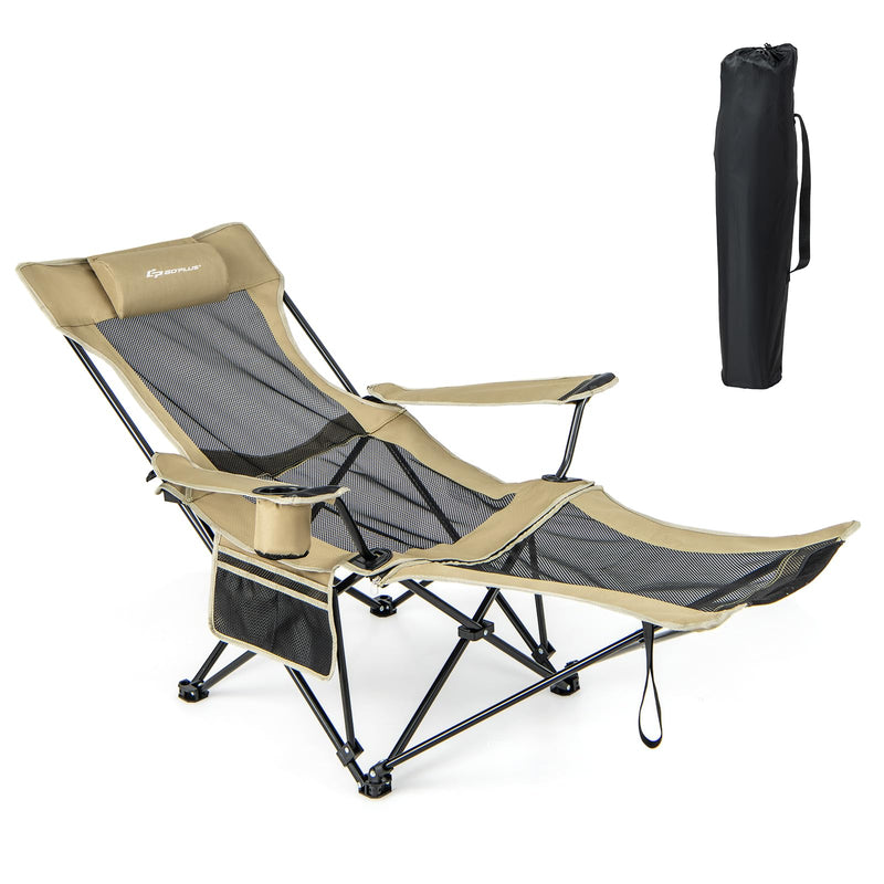 Load image into Gallery viewer, Goplus Reclining Camping Chair with Foot Rest, Folding Lounge Chair for Adults, w/Adjustable Backrest
