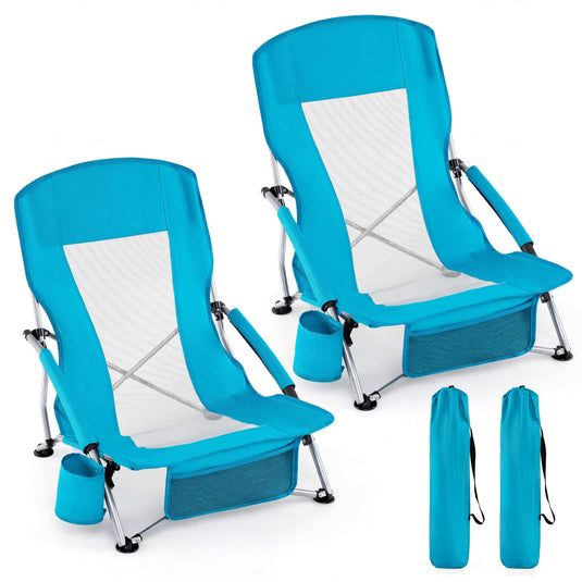 Goplus Folding Beach Chairs Set of 2 Lightweight Portable Low Seat Camping Chairs
