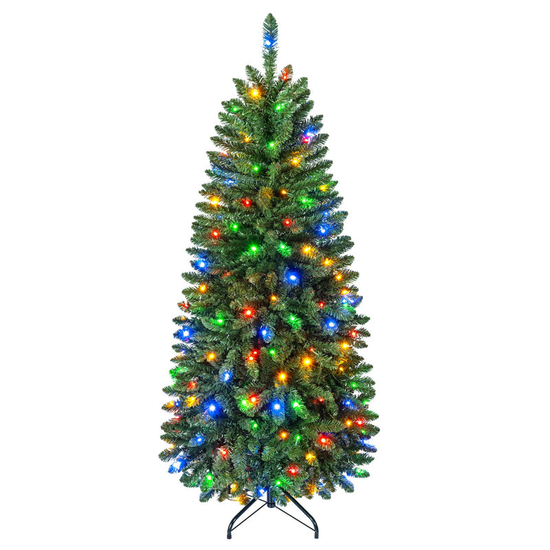 Load image into Gallery viewer, Goplus 5ft/6ft/7ft/8ft Pre-Lit Pencil Christmas Tree with Warm White and Colorful Lights
