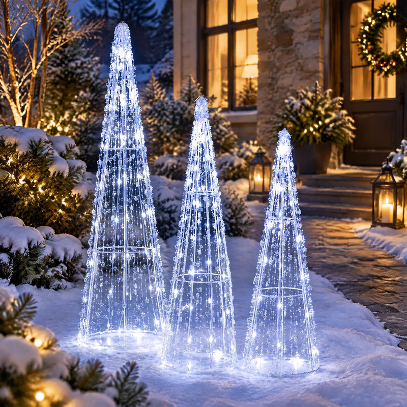 Load image into Gallery viewer, Goplus Christmas Tree Decoration | Set of 3 Lighted Glittered Cone Trees
