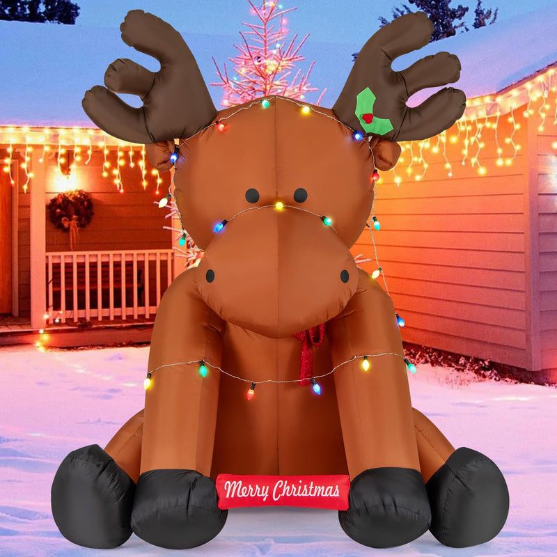 Load image into Gallery viewer, Goplus 8.5 FT Tall Multi-Color Lighted Xmas Inflatable Reindeer Sitting on The Ground
