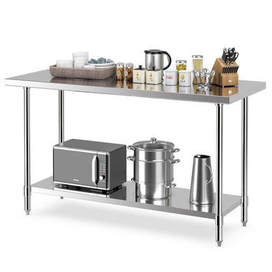 Goplus Stainless Steel Table, 24 x 60 Inches Kitchen Prep & Work Table w/Adjustable Undershelf & Footpads