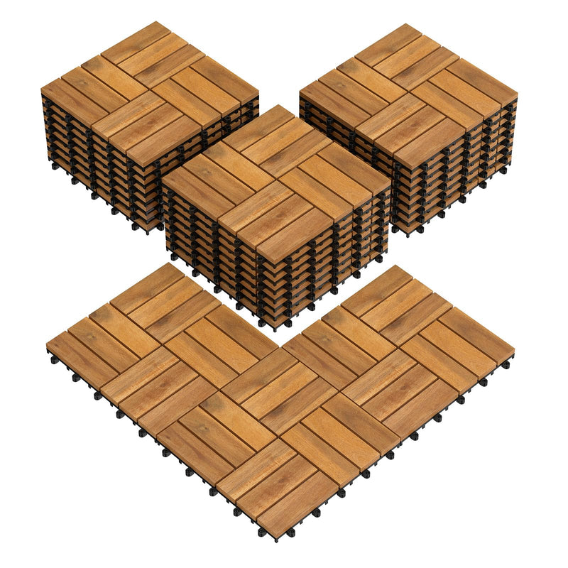 Load image into Gallery viewer, Goplus Checkered Acacia Wood Deck Tiles 12" x 12" Interlocking Floor Tiles for Patio
