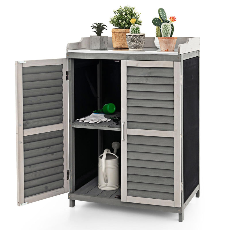 Load image into Gallery viewer, Goplus Outdoor Potting Bench Table, Garden Storage Cabinet w/Metal Tabletop
