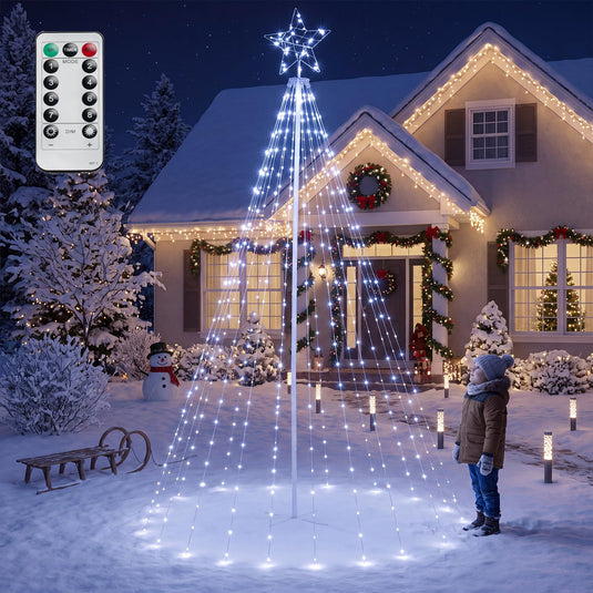 Goplus 10 FT Outdoor Christmas Lights | Tall Waterproof Xmas String Lights w/ Star Toppe Remote and Timer