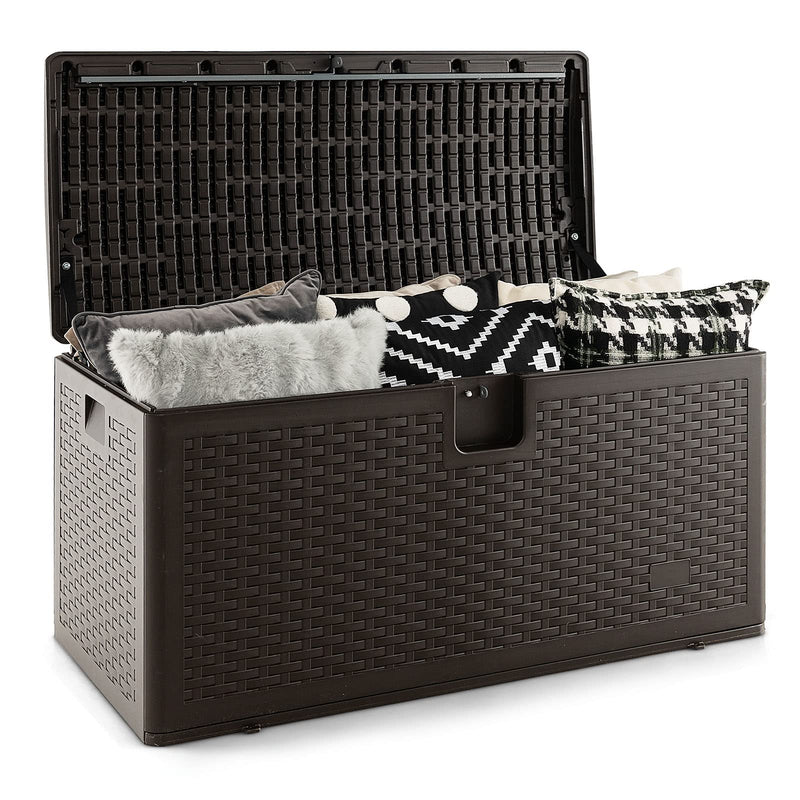 Load image into Gallery viewer, Goplus Outdoor Storage Box, 31 73 100 Gallon Waterproof Resin Patio Storage Box with Lockable Lid, Side Handle for Pillows, Cushions
