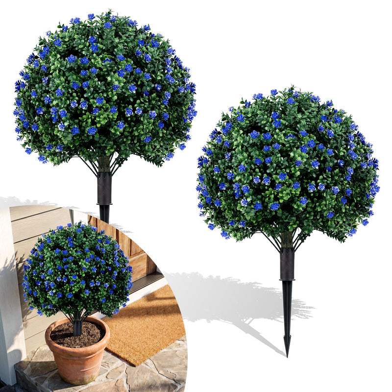 Load image into Gallery viewer, Goplus 2 Pack Artificial Lavender Boxwood Topiary Ball Trees 27.5" Faux Floral Shrubs

