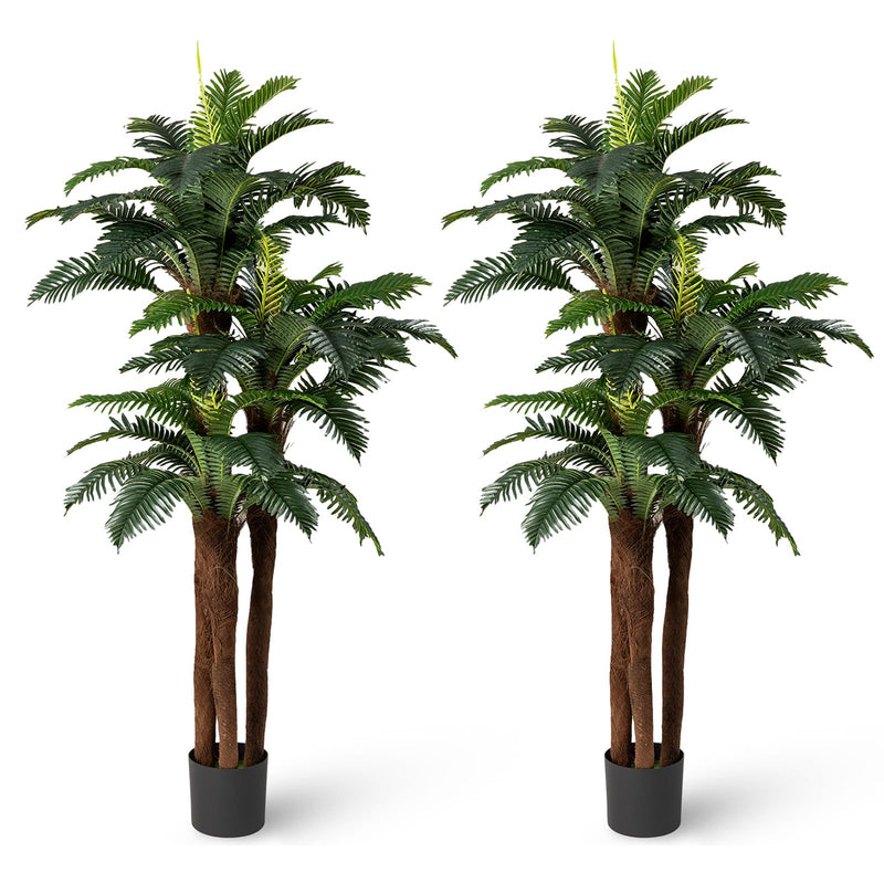 Load image into Gallery viewer, Goplus 6.3 ft Tall Fake Tropical Plant with 45 + 3 Adjustable Leaves 3 Real Barks &amp; Moss (2 Pack)
