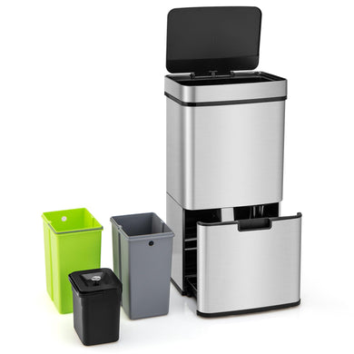 Goplus 19 Gal Stainless Steel Trash Can, 72 L Volume in 4 Containers, Motion Sensor Trash Bin