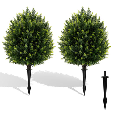 Goplus 2 Pack Faux Cedar Bushes with Ground Spike Sun-Protective Fake Shrub Plants