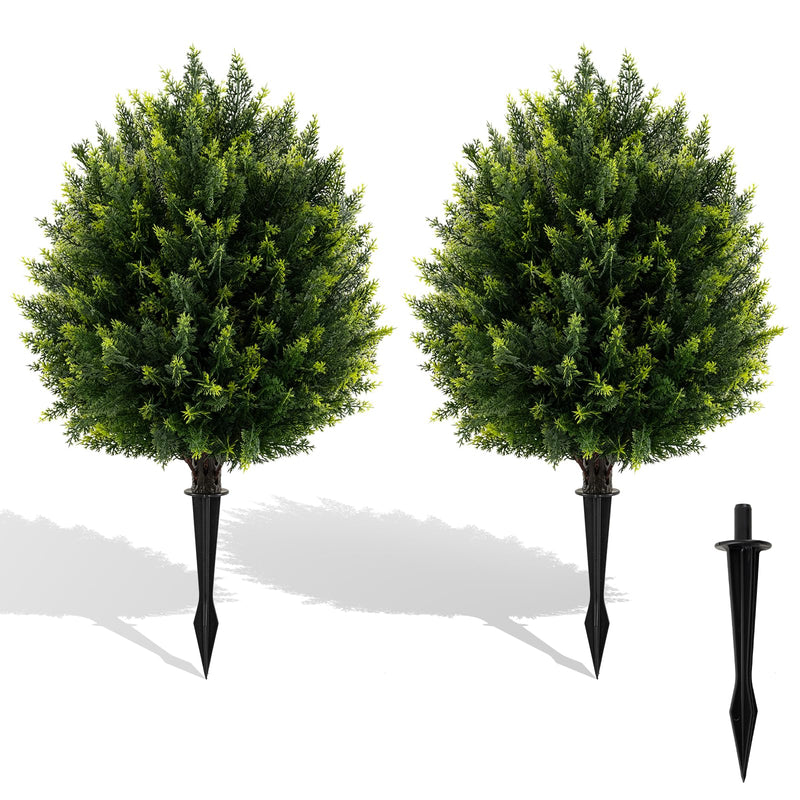 Load image into Gallery viewer, Goplus 2 Pack Faux Cedar Bushes with Ground Spike Sun-Protective Fake Shrub Plants
