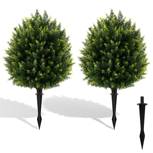 Goplus 2 Pack Faux Cedar Bushes with Ground Spike Sun-Protective Fake Shrub Plants
