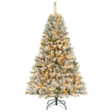 Goplus 3-Minute-Setup Pre-Lit Snow Flocked Christmas Tree Artificial Hinged Xmas Tree