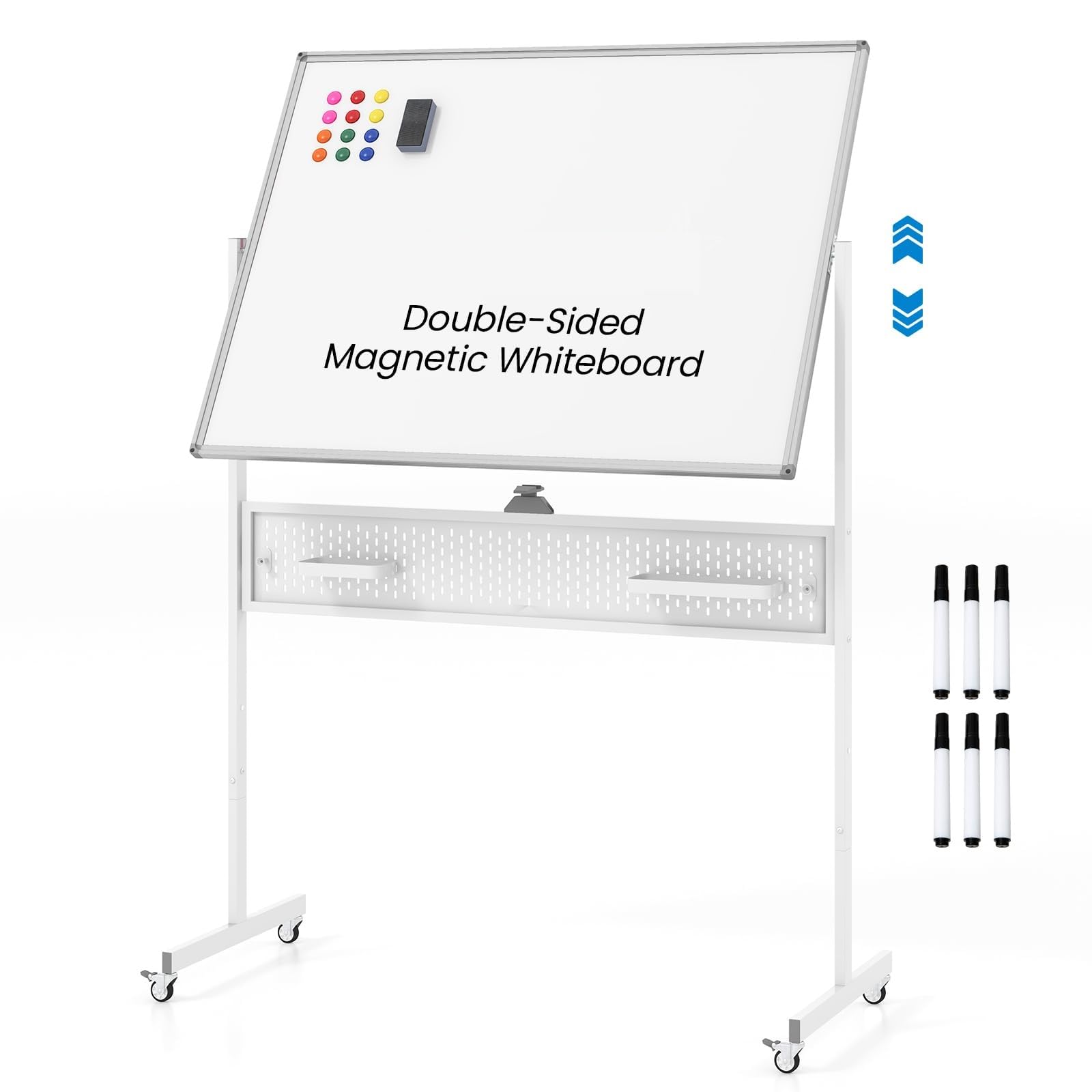 Goplus Rolling Whiteboard, 48” x 36” Height Adjustable Dry Erase Board ...