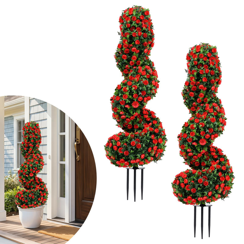 Load image into Gallery viewer, Goplus 3FT Realistic Fake Rose Bushes Outdoor Faux Plants with Sun Protection &amp; Ground Spikes Set of 2
