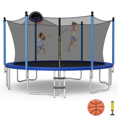 Goplus 12FT 14FT ASTM Approved Trampoline with Basketball Hoop and Internal-Net