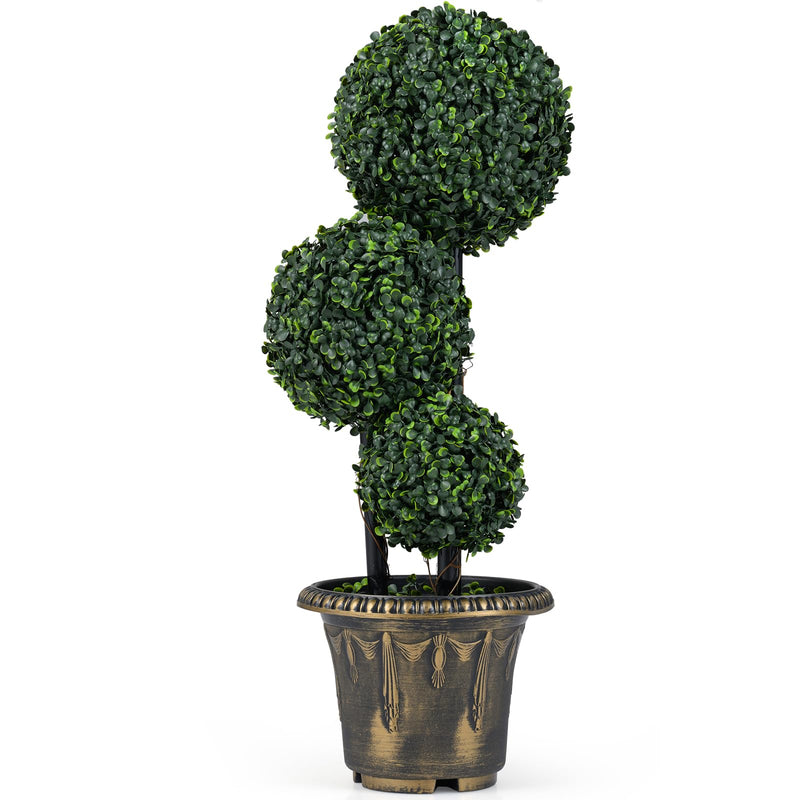 Load image into Gallery viewer, Goplus 2.5 FT Artificial Boxwood Topiary Tree Evergreen Faux Potted Plants (1/2 Pack)
