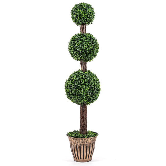 Goplus Artificial Triple Ball Boxwood Tree 4 FT Fake Topiary Tree(1/2)