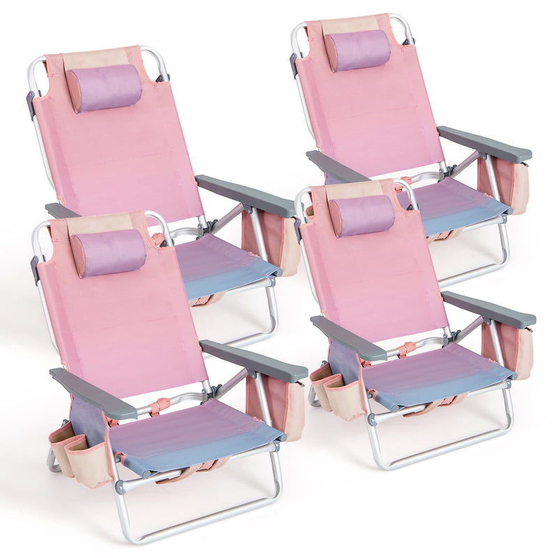 Load image into Gallery viewer, Goplus Backpack Beach Chairs, 4 Pcs Portable Camping Chairs with Cool Bag and Cup Holder
