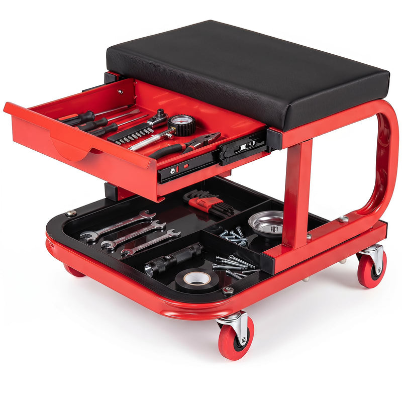 Load image into Gallery viewer, Goplus Mechanic Rolling Stool w/Tool Trays and Magnetic Drawer | 330 LBS Capacity
