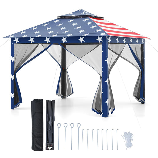Goplus 11 ft × 11 ft Pop up Gazebo w/Mesh Netting Sidewalls Vented Top Drainage Holes