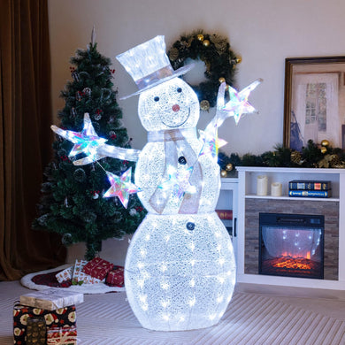Goplus 5 FT Lighted Snowman Christmas Outdoor Decoration with Hat, Scarf & Stars