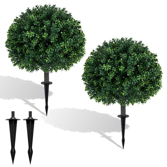 Goplus 27" Artificial Boxwood Topiary Trees Set of 2 with Ground Spikes