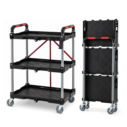 Goplus 3-Tier Folding Utility Cart w/Swivel Wheels | Tool-Free Assembly