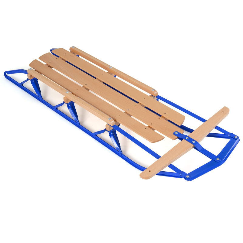 Load image into Gallery viewer, Goplus 54” Steel &amp; Wooden Pull Sleigh Snow Slider Toddler Toboggan with Metal Runners and Steering Bar
