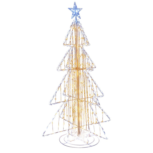 Goplus 5 FT LED Lighted Cone Tree, Indoor & Outdoor Xmas Decoration with Star Topper & Round Base
