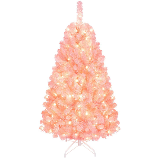 Goplus 4.5ft/6ft/7.5ft/9ft Pre-Lit Pink Christmas Tree with Warm White LED Lights