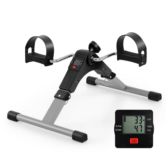 Goplus Folding Pedal Exerciser, Under Desk Mini Exercise Bike for Arm & Leg Workout, Pink