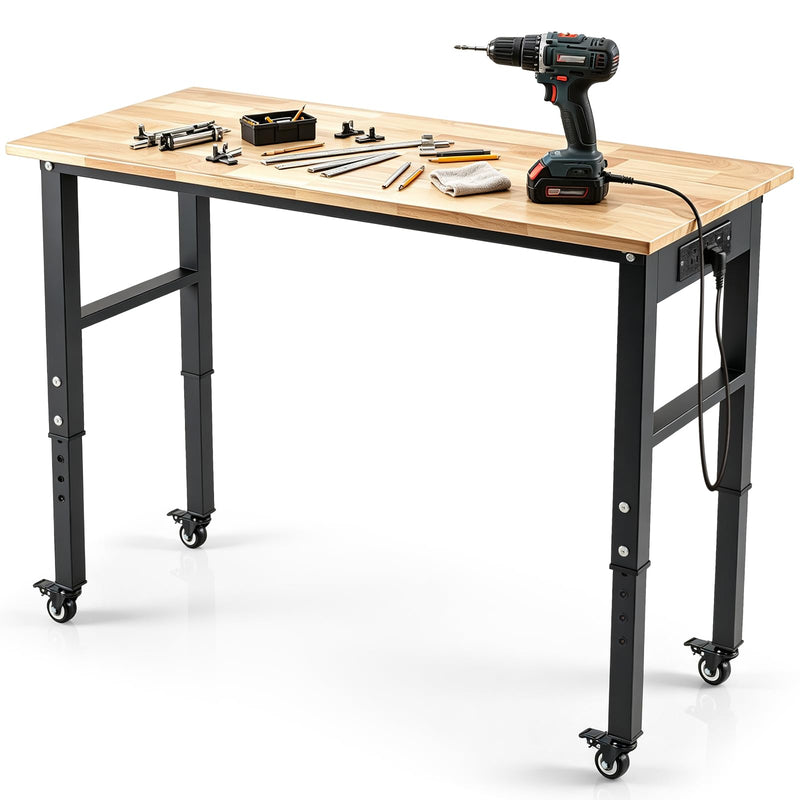 Load image into Gallery viewer, Goplus 46 Inch Adjustable Height Workbench with Power Outlets and Wheels
